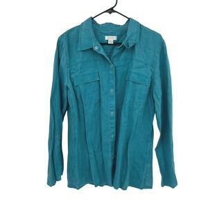 Linen Button Up Shirt XL Teal Lightweight Relaxed Minimalist Capsule Coastal Top